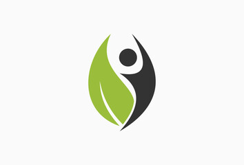 People leaf logo icon flat design template	
