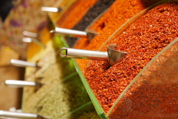 various spices in store in istanbul .