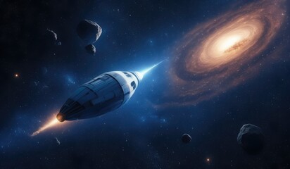 Naklejka premium galaxy space with rockets or ufo, spaceship and space, space station in space, shuttle and space, spaceship and earth, spaceship and planet, satellite in space