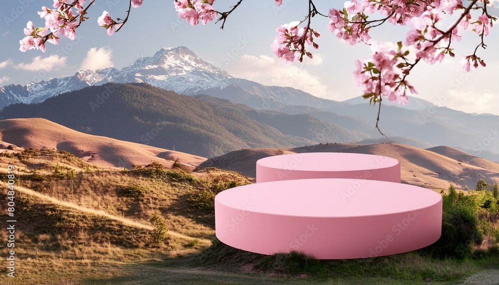 Poster pink stage podium mock up product display showcase 3d rendering