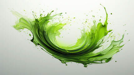 Green Color Liquid Paint of Ink in Chinese Style Circular Traces Thick Line White Background