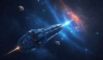 Fototapeta premium rocket and planet in space, earth and moon, earth and space, space station in the night, ufo in the space