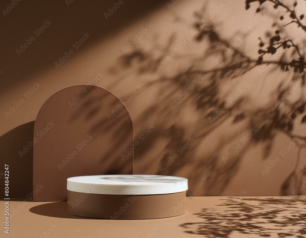 Poster minimal background.podium and brown background for product presentation. 3d rendering illustration.