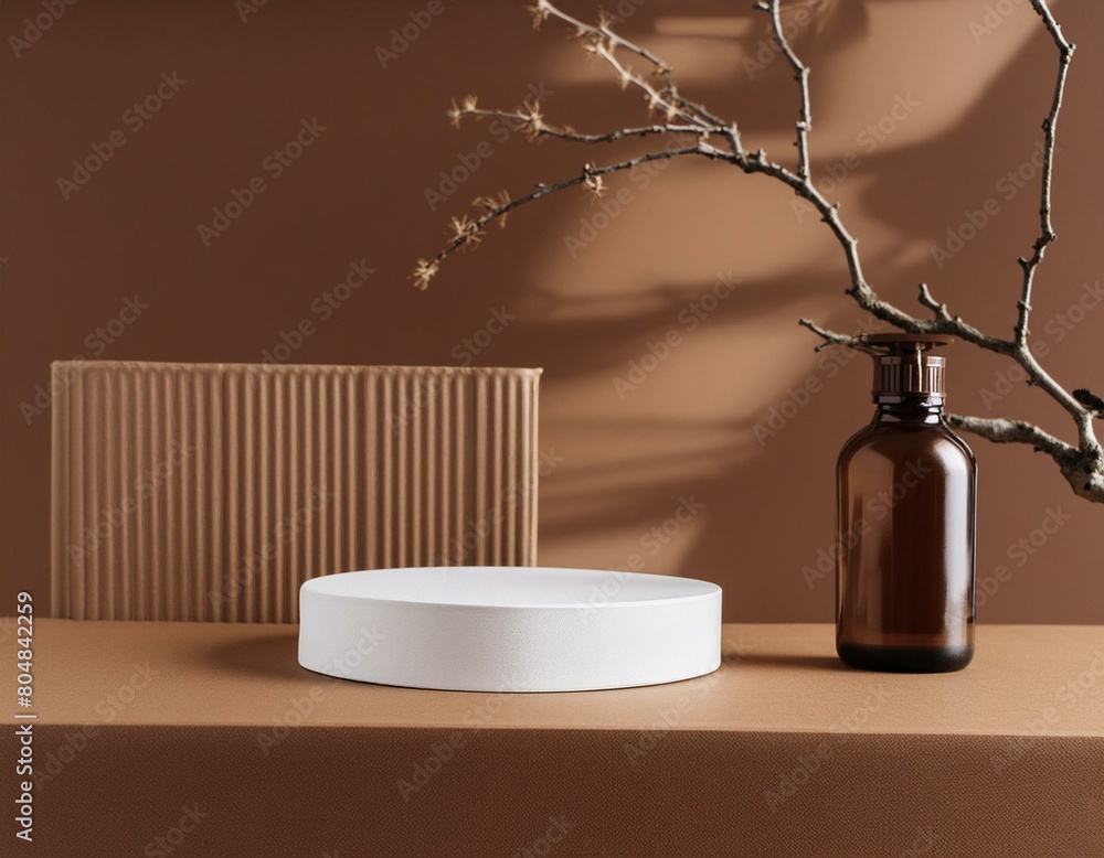 Poster minimal background.podium and brown background for product presentation. 3d rendering illustration.