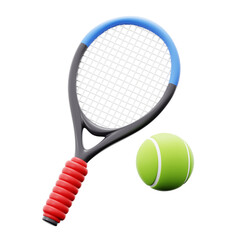 tennis ball racket sport play equipment 3d icon illustration render design
