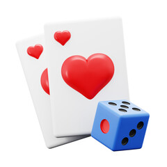 heart poker card and dice cube for gambling casino game 3d icon illustration render design