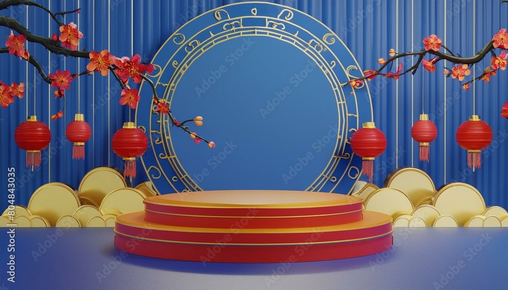 Poster minimal abstract background .podium with blue background for product presentation. 3d rendering illu