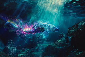 a deep-sea creature emitting colorful light
