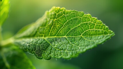 Botanical details in a greenhouse, close-up on the veins of a rare plant's leaves