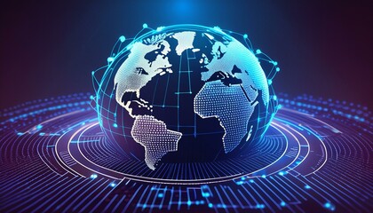 Globular earth made up of light dots on a dark background. Conceptual illustration for Earth Day. 3D sci-fi interface with holographic globe over dashboard. Holographic globe in technical computer