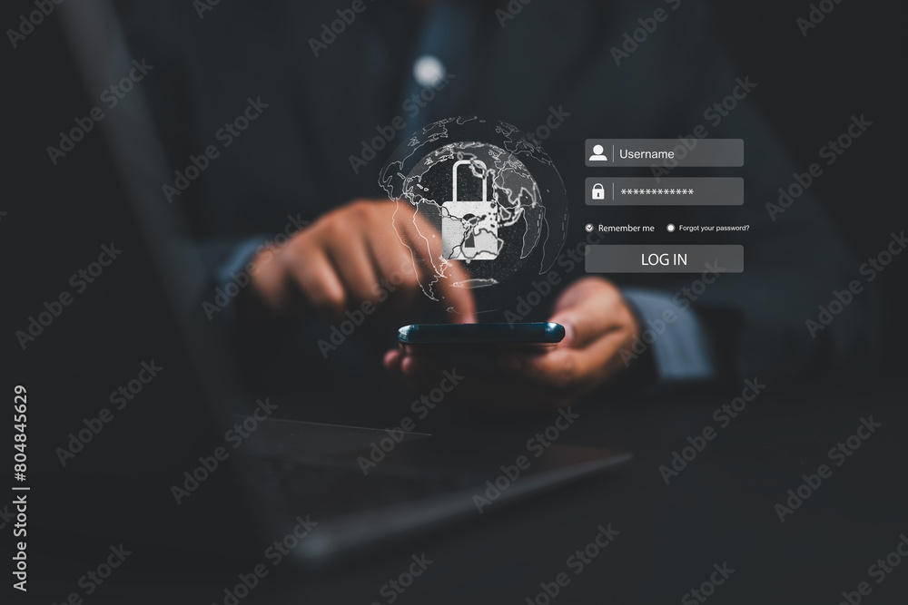 Poster cybersecurity essentials, digital crime prevention by anonymous hackers, personal data security, and