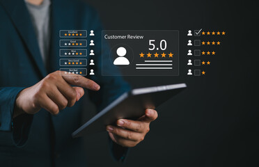 User give rating to service experience on online application, Customer review satisfaction feedback survey concept, Customer can evaluate quality of service leading to reputation ranking of business.