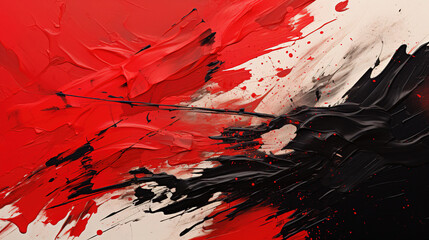 Beautiful Red and Black Color Paint Splatter on White Backdrop