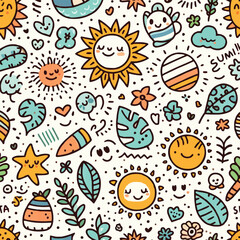 Free Vector Summer doodles seamless pattern on a white background