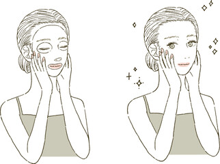 ビューティー　フェイスマスクをする女性の上半身のイラストレーション