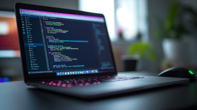 Laptop Displaying Code in Modern Workspace