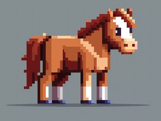 8-bit pixel cute horse, pixel art vector illustration. 