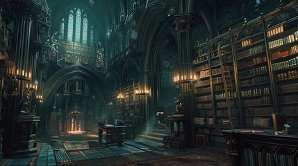 Glorious Hyperdetailed cinematic abandoned creepy dark library
