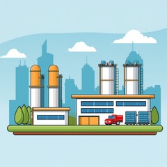 Naklejka premium Factory building exterior manufacture, gas station and refinery, engineering chemical building illustration