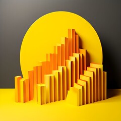 Fototapeta premium golden bar chart with the circle of yellow and background color is gray 