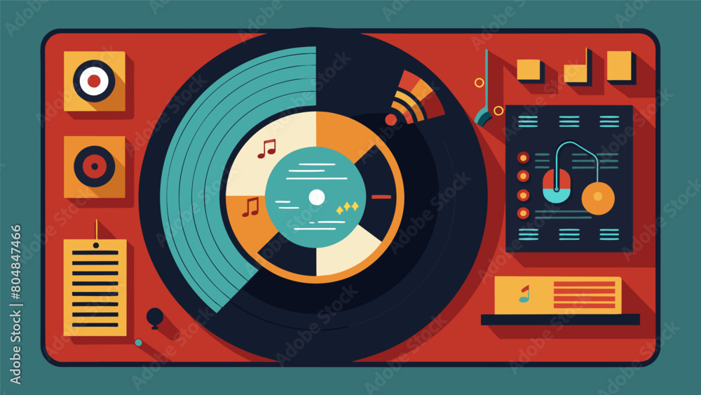 Poster a vinyl record with a builtin digital display that shows the lyrics and artwork for each song as it 