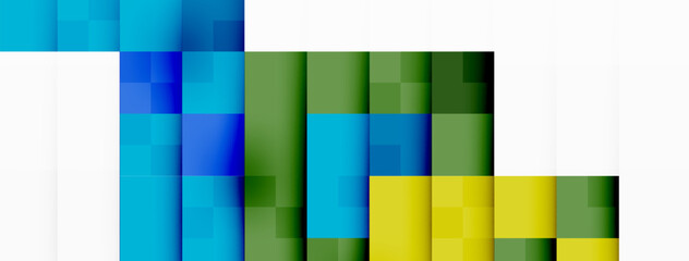A colorful stack of books in shades of blue, green, and yellow arranged in a symmetrical pattern on a white background, creating a vibrant and eyecatching display