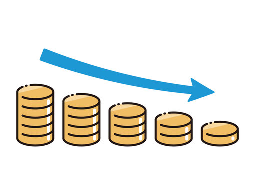 decreasing coins with blue arrow clip art preview