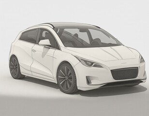 3D rendering - illustration of white city car on white background