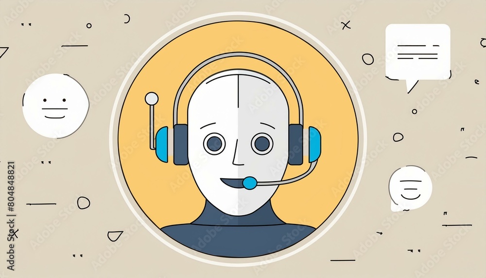 Poster humanoid female robot avatar chatbot. round icon of ai face in image. logo of ai chatbot for online 
