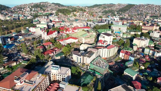 Baguio City, Philippines - Aerial of the Baguio downtown skyline during the morning.