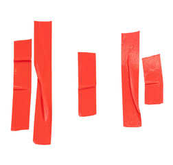 Top view set of wrinkled red adhesive vinyl tape or cloth tape in stripes isolated on white...