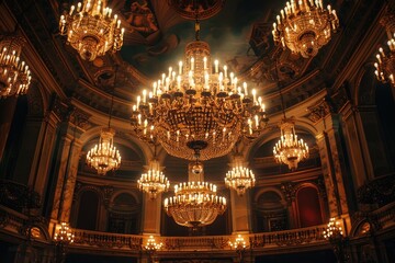 Obraz premium Luxury crystal chandelier in the interior of an old palace