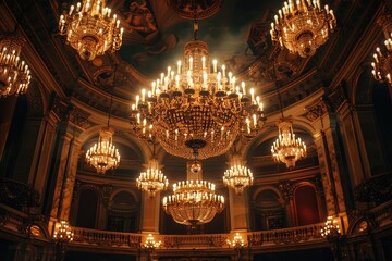 Luxury crystal chandelier in the interior of an old palace