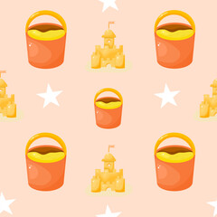 Pattern summer of sand castle and sand bucket
