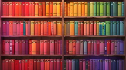 Eyecatching Vivid Literary Mosaic Bookshelf with Multi Colored Books