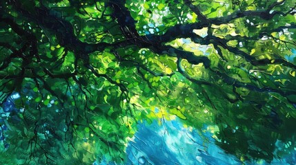 A beautiful painting depicting the sun shining through the trees in a park, illuminating the grass and creating a stunning natural landscape AIG50