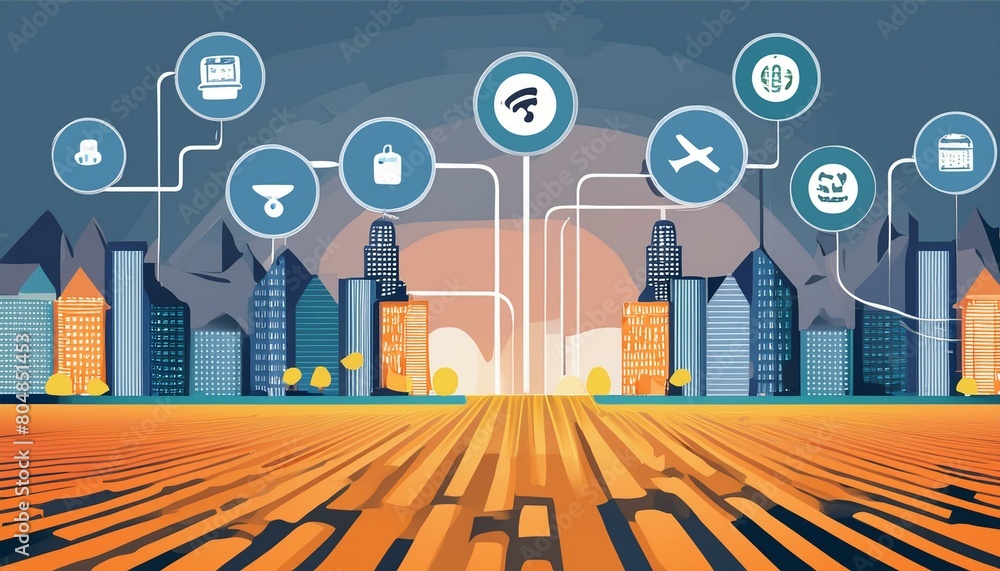 Poster concept of a decentralized autonomous organization with a modern city background...