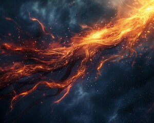 Fantasy concept of a fiery trail blazing through a starry night sky.