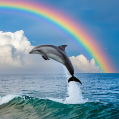 Fototapeta premium Dolphin Under a Rainbow