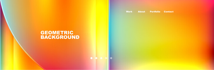 A vibrant geometric background featuring a rainbow of colors including electric blue, magenta, and amber. This art piece showcases a mix of rectangles, circles, patterns, and tints and shades