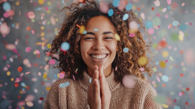 Joyful Woman with Confetti Celebrating Happiness