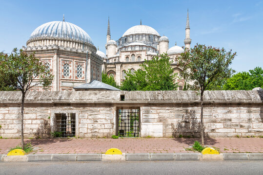 Sehzade Mehmet Turbesi or tomb, with Sehzade Mosque, or Sehzade Camii in the far end, located in the district of Fatih, on the third hill of Istanbul, Turkey