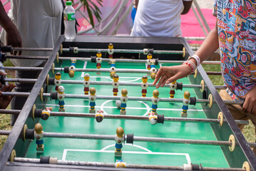Kids play table soccer at a pop-up event in Lagos, Nigeria on April 13, 2024.