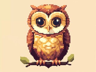 8-bit pixel cute owl, pixel art vector illustration.