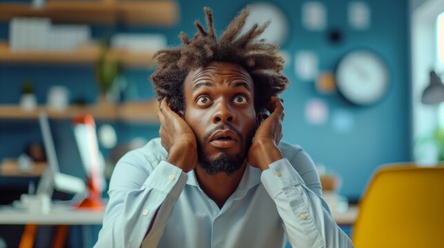 Shocked Young Man in Modern Office