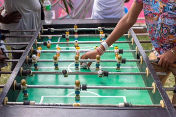 Kids play table soccer at a pop-up event in Lagos, Nigeria on April 13, 2024.