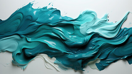 Teal and Light Blue Color Liquid Paint Knolling Strokes On The White Background