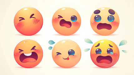 Fototapeta premium Vector Emoji Set with Different Reactions for Social Networks Isolated on White Background. Modern Emoticons Collection in Flat Style Design