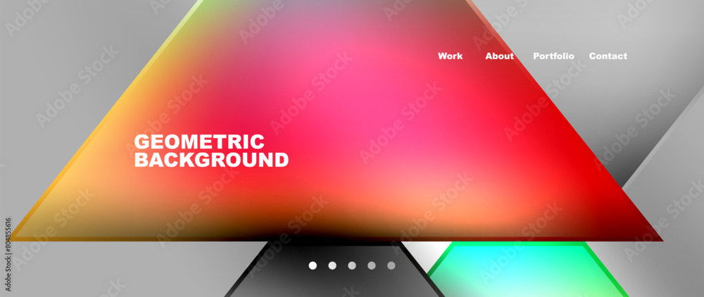 Poster a geometric background featuring colorful triangles in magenta tints and shades on a gray backdrop. 