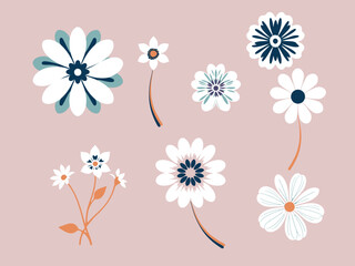 set cute doodle art element. simple white flower vector illustration.